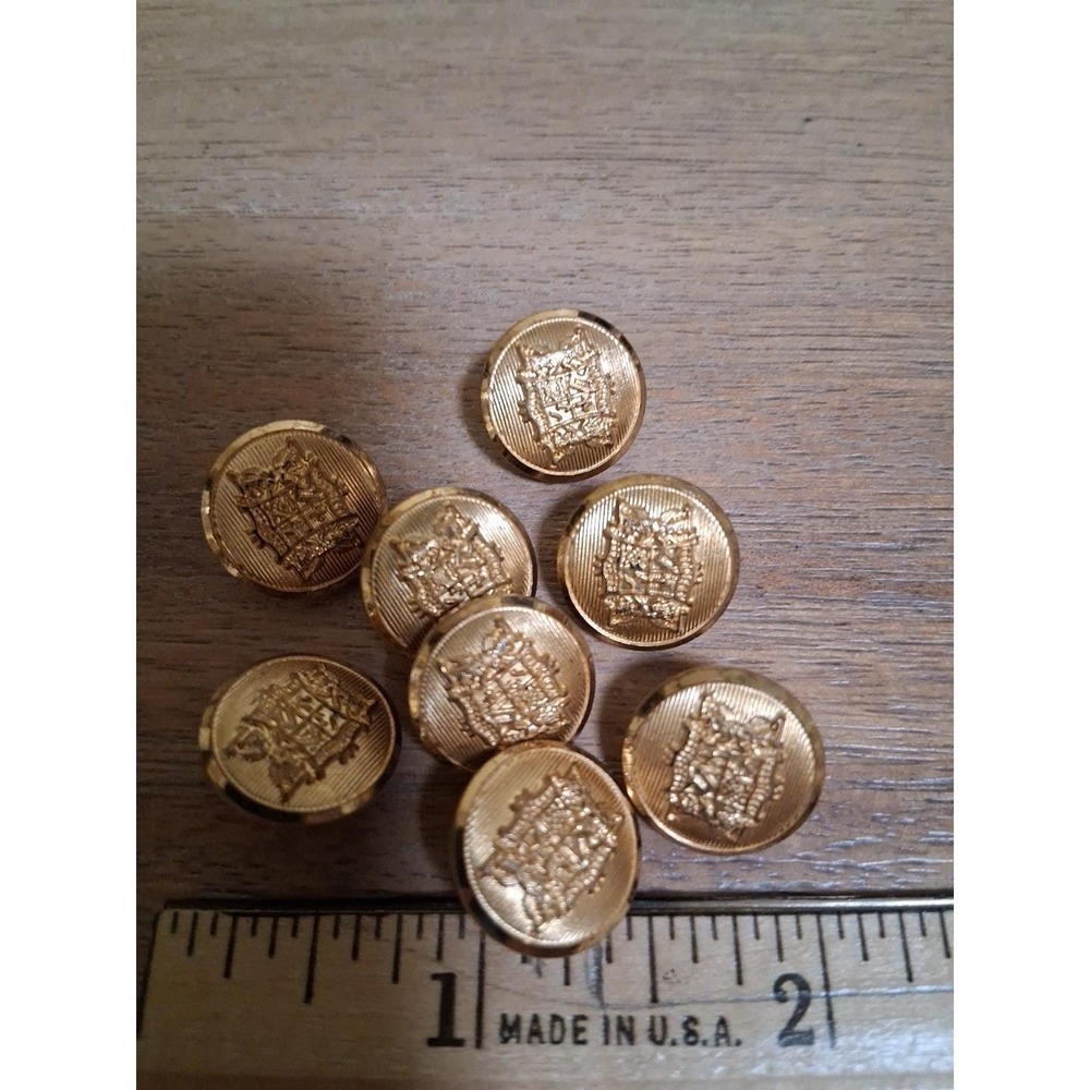 Vintage Gold Tone Crest Shank Buttons Marked W.  8
